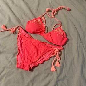 Victoria's Secret Coral Bikini with Ruffle Details